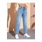 Rahat Mavi Kar Yıkama Likralı Mom Jeans