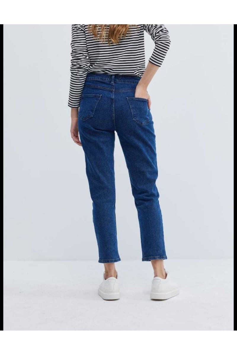 Kadın Koyu Mavi Likralı Mom Jeans Kadın Koyu Mavi Likralı Mom Jeans