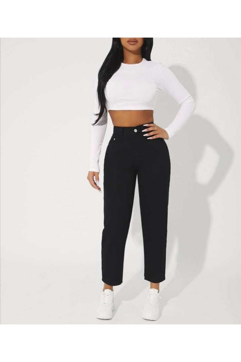 Siyah Yüksek Bel Likralı Mom Jeans Siyah Yüksek Bel Likralı Mom Jeans