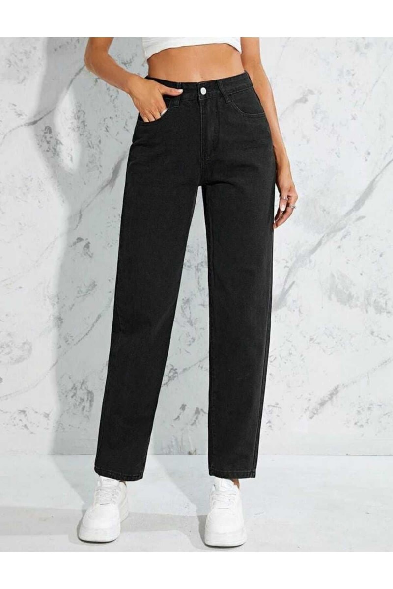 Siyah Likralı Solmaz Kumaş Mom Jeans Siyah Likralı Solmaz Kumaş Mom Jeans