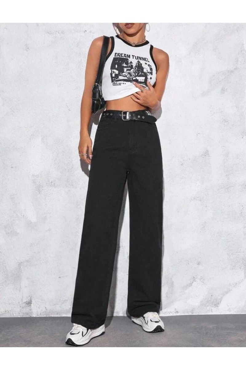 Yüksek Bel Siyah Salaş Kot Jeans Yüksek Bel Siyah Salaş Kot Jeans