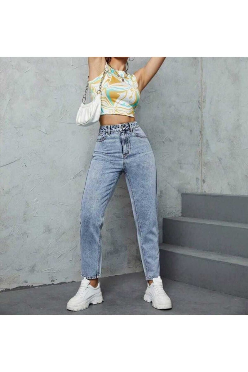 Yüksek Bel Likralı Kar YıkamaMom Jeans Yüksek Bel Likralı Kar YıkamaMom Jeans