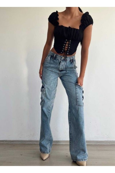 Kar Yıkama Likralı Arka Cepsiz Model Kargo Palazzo Pantolon