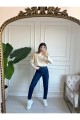 Yüksek Bel Likralı Koyu Mavi Mom Jeans Yüksek Bel Likralı Koyu Mavi Mom Jeans