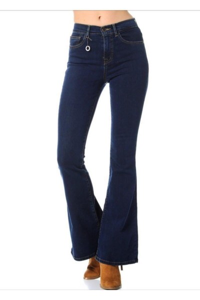 Flare Jeans Koyu Mavi Solmaz Ispanyol Yüksek Bel