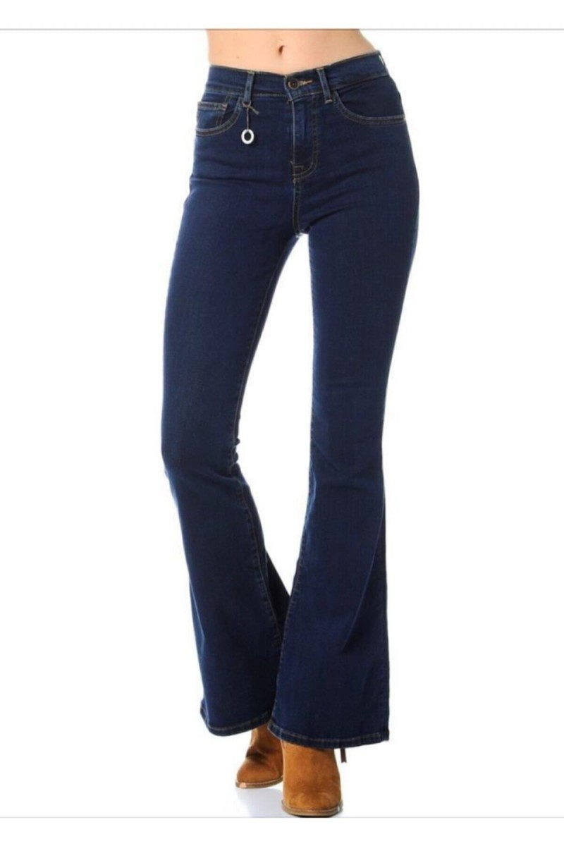 Flare Jeans Koyu Mavi Solmaz Ispanyol Yüksek Bel Flare Jeans Koyu Mavi Solmaz Ispanyol Yüksek Bel