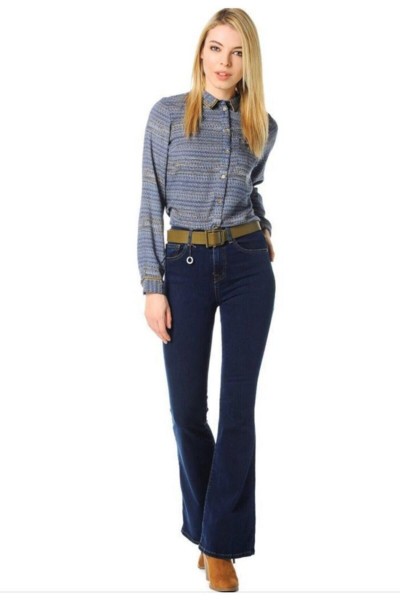 Flare Jeans Koyu Mavi Solmaz Ispanyol Yüksek Bel