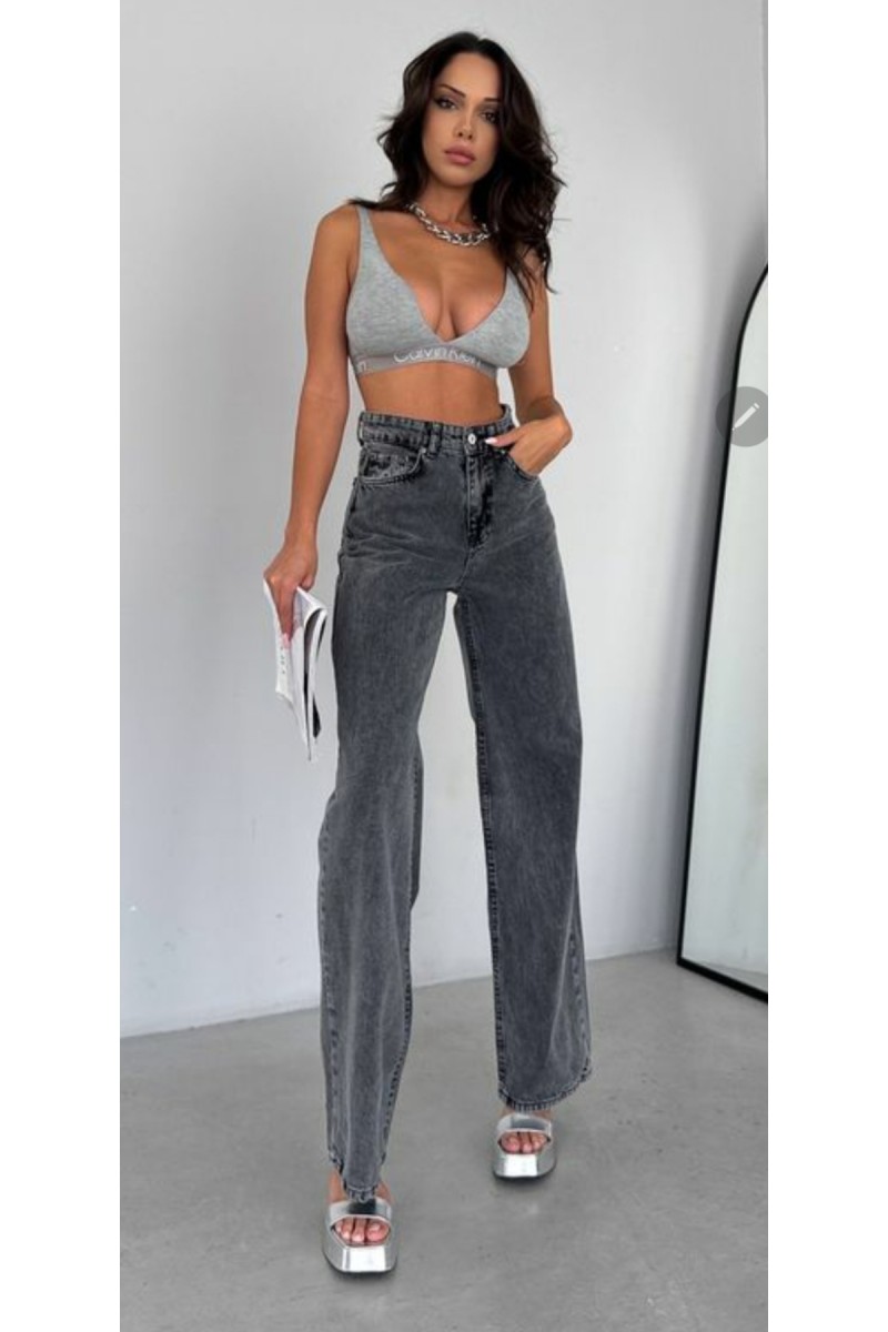 All Blue Salaş Likralı Kadın Füme Kar Süper Yüksek Bel Salaş Paça Denim Kot Palazzo Pantolon