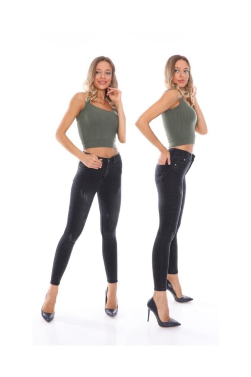 Siyah Kot Yıpratmalı Normal Yüksel Bel Jeans Renk S.o.l.m.a.z Skinny (TOPARLAYICI)