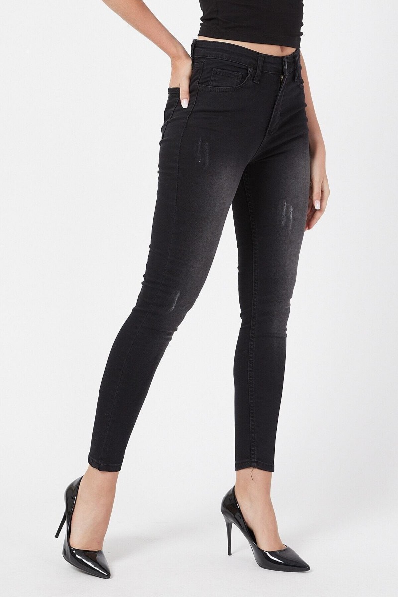 Siyah Kot Yıpratmalı Normal Yüksel Bel Jeans Renk S.o.l.m.a.z Skinny (TOPARLAYICI)