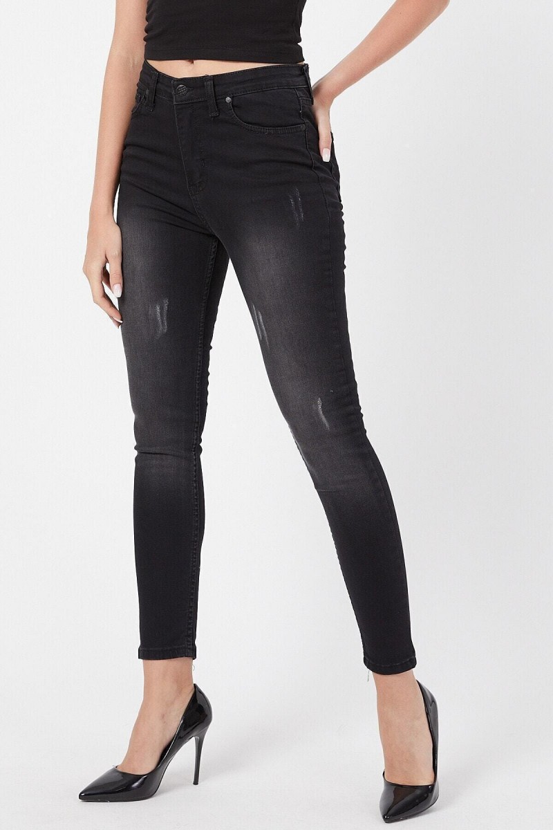 Siyah Kot Yıpratmalı Normal Yüksel Bel Jeans Renk S.o.l.m.a.z Skinny (TOPARLAYICI)