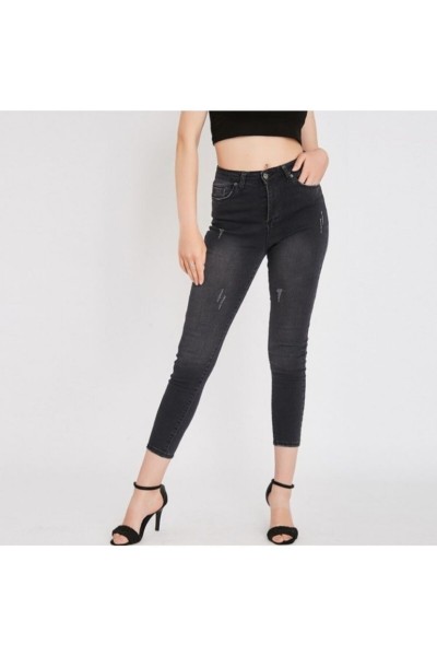 E.x.t.r.a Antrasit Tırnaklı Yüksek Bel Jeans Pantolon Solmaz Siyah Jeans(TOPARLAYICI)