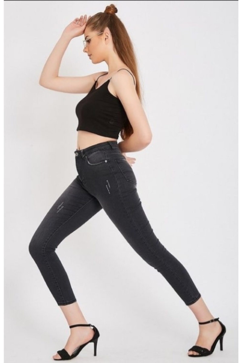 E.x.t.r.a Antrasit Tırnaklı Yüksek Bel Jeans Pantolon Solmaz Siyah Jeans(TOPARLAYICI)