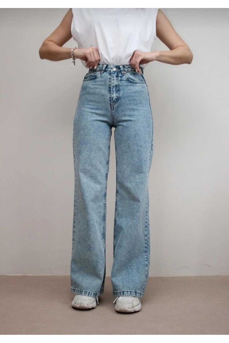 Vixen Açık Mavi Kar Yıkama Likralı Süper Yüksek Bel Salaş Paça Denim Palazzo Pantolon