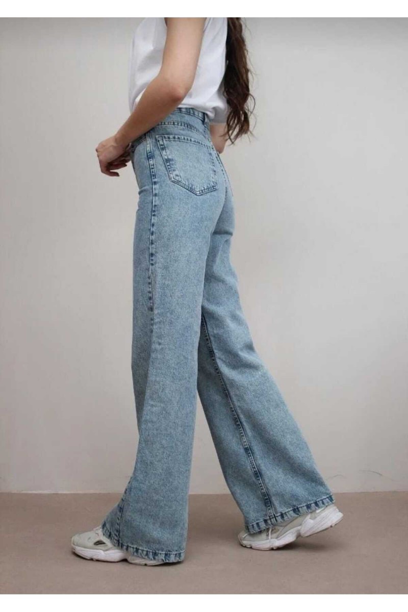 Vixen Açık Mavi Kar Yıkama Likralı Süper Yüksek Bel Salaş Paça Denim Palazzo Pantolon