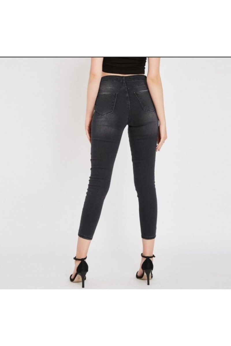 E.x.t.r.a Antrasit Tırnaklı Yüksek Bel Jeans Pantolon Solmaz Siyah Jeans(TOPARLAYICI)