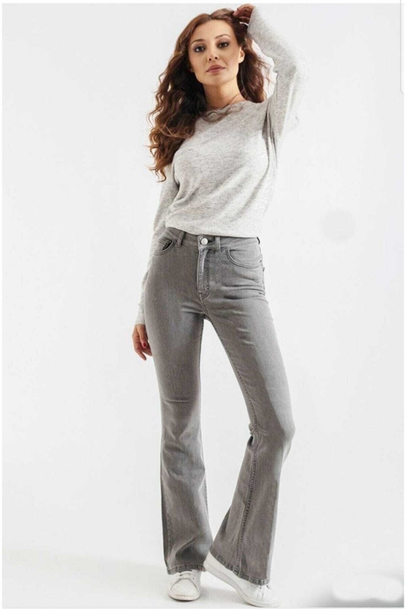 Gri Ispanyol Paça Flare ( Extra Rahat) Yüksek Bel Ispanyol Jeans Toparlayıcı Gri Ispanyol Paça Flare ( Extra Rahat) Yüksek Bel Ispanyol Jeans Toparlayıcı