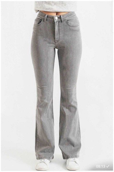Gri Ispanyol Paça Flare ( Extra Rahat) Yüksek Bel Ispanyol Jeans Toparlayıcı
