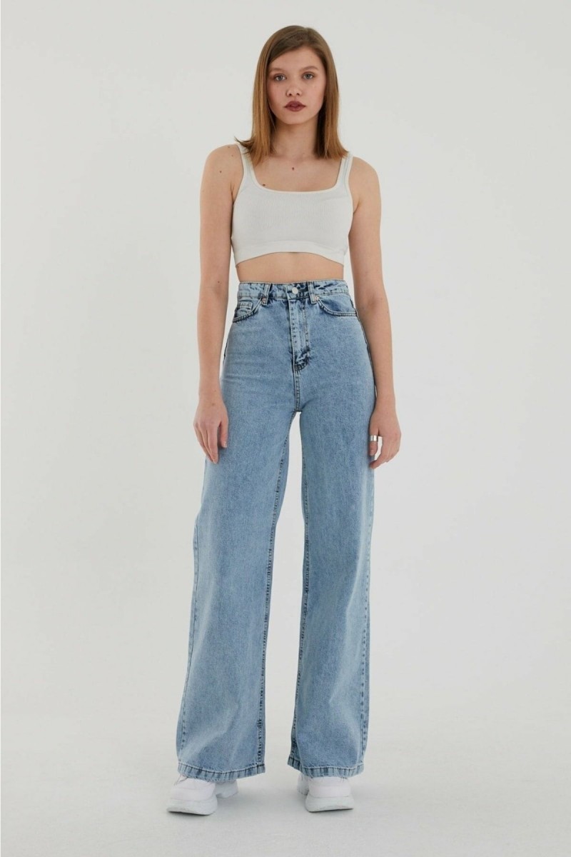 90 s Kar Yıkama Mavi Likralı Süper Yüksek Bel Salaş Jeans Palazzo Pantolon 90 s Kar Yıkama Mavi Likralı Süper Yüksek Bel Salaş Jeans Palazzo Pantolon