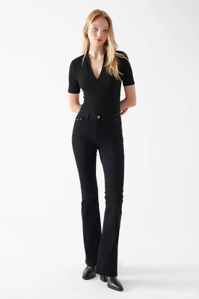 Layla Siyah Ispanyol Paça Jean Ekstra Likra Yüksek Bel Uzun Bacak (toparlayıcı)