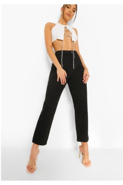Ramrod Süper Likralı Jeans Siyah Yüksek Bel Mom Jeans