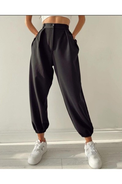 Siyah Maskülen Salaş Paçası Lastikli Jogger Pantolon