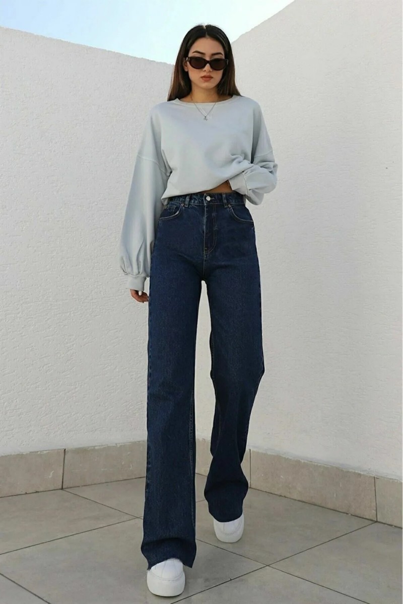 Camelia Gold 90's Kadın Lacivert Salaş Likralı Süper Yüksek Bel 90's Denim Kot Pantolon( Çok Rahat )