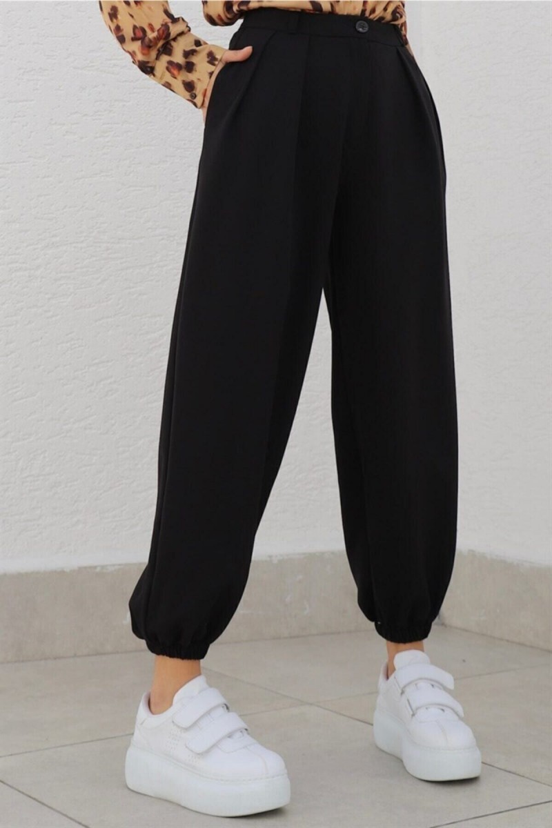 Siyah Maskülen Paçası Lastikli Jogger Pantolon