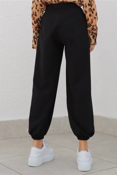 Siyah Maskülen Paçası Lastikli Jogger Pantolon