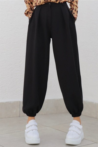 Siyah Maskülen Paçası Lastikli Jogger Pantolon