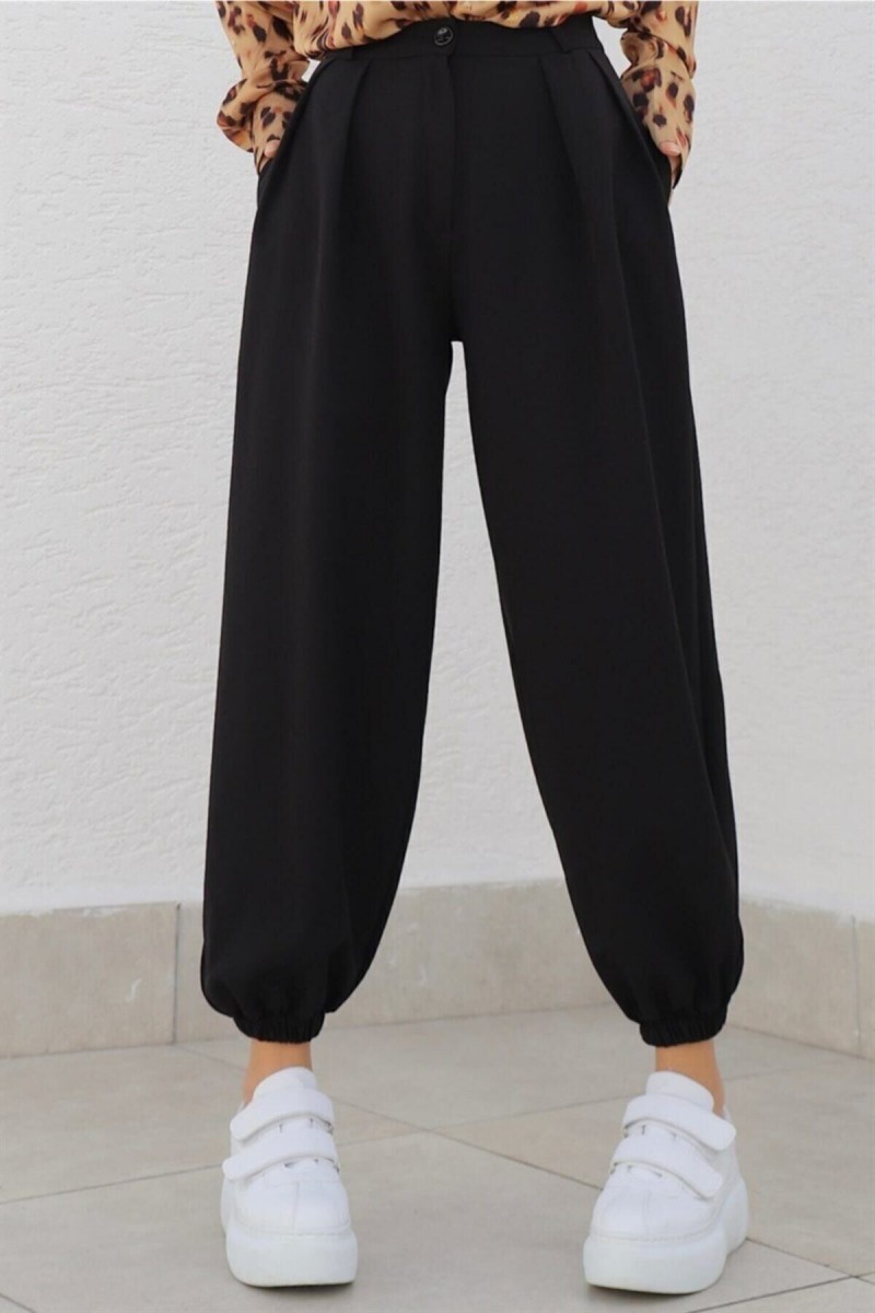 Siyah Maskülen Paçası Lastikli Jogger Pantolon