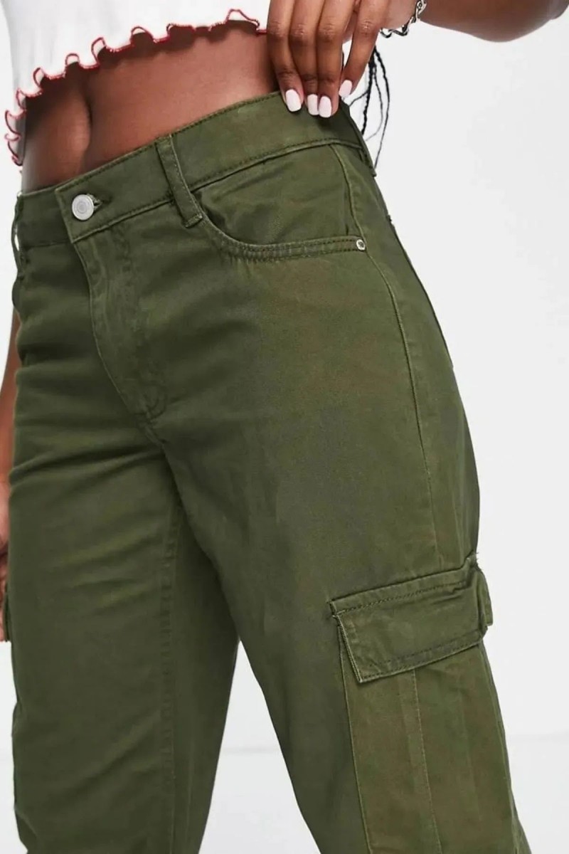 Kadın Haki Solmaz Likralı Arka Cepsiz Model Kargo Palazzo Pantolon