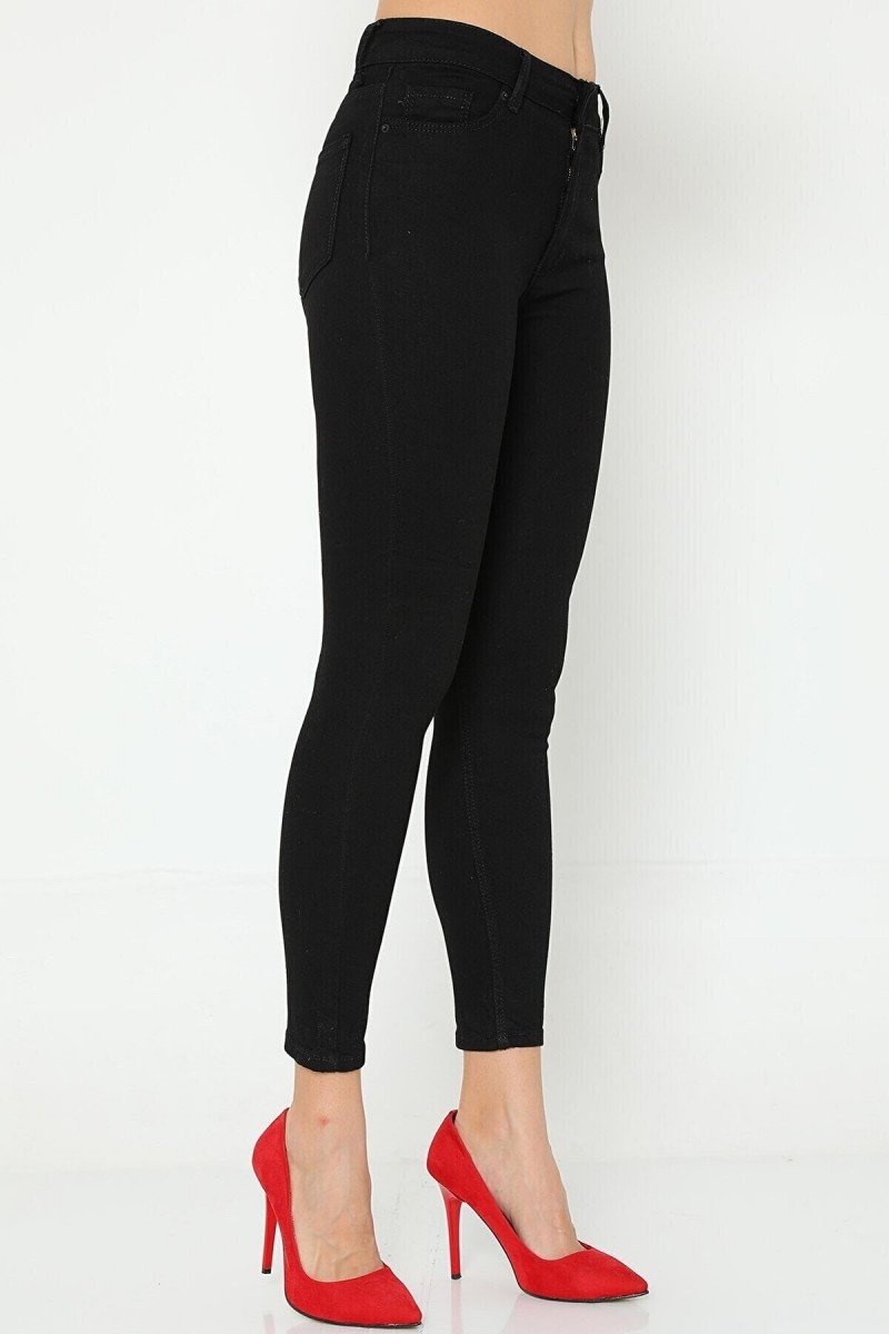 Dar Paça Skinny Yüksel Bel Siyah Kadın Bilek Boy Likralı Kot Pantalon