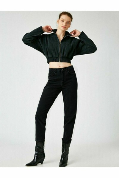 Siyah Likralı Mom Jean Pantolon ( Renk Solmaz )