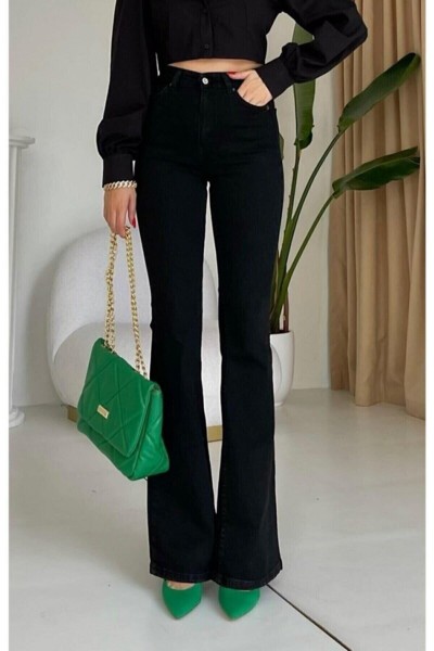 Hot Women Siyah Ispanyol Paça Kot Pantolon Yüksek Bel Ispanyol Jeans Toparlayıcı