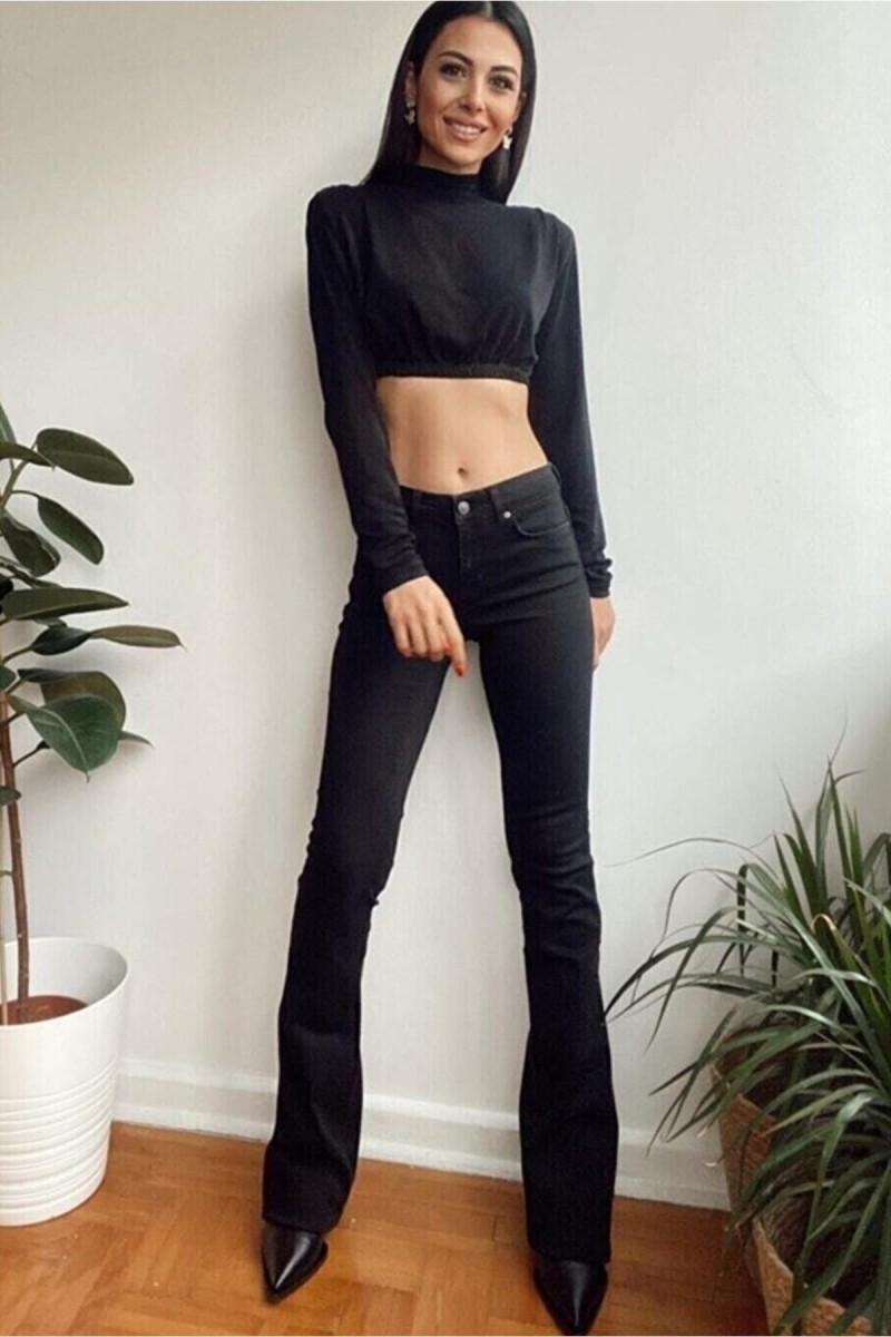 Hot Women Siyah Ispanyol Paça Kot Pantolon Yüksek Bel Ispanyol Jeans Toparlayıcı