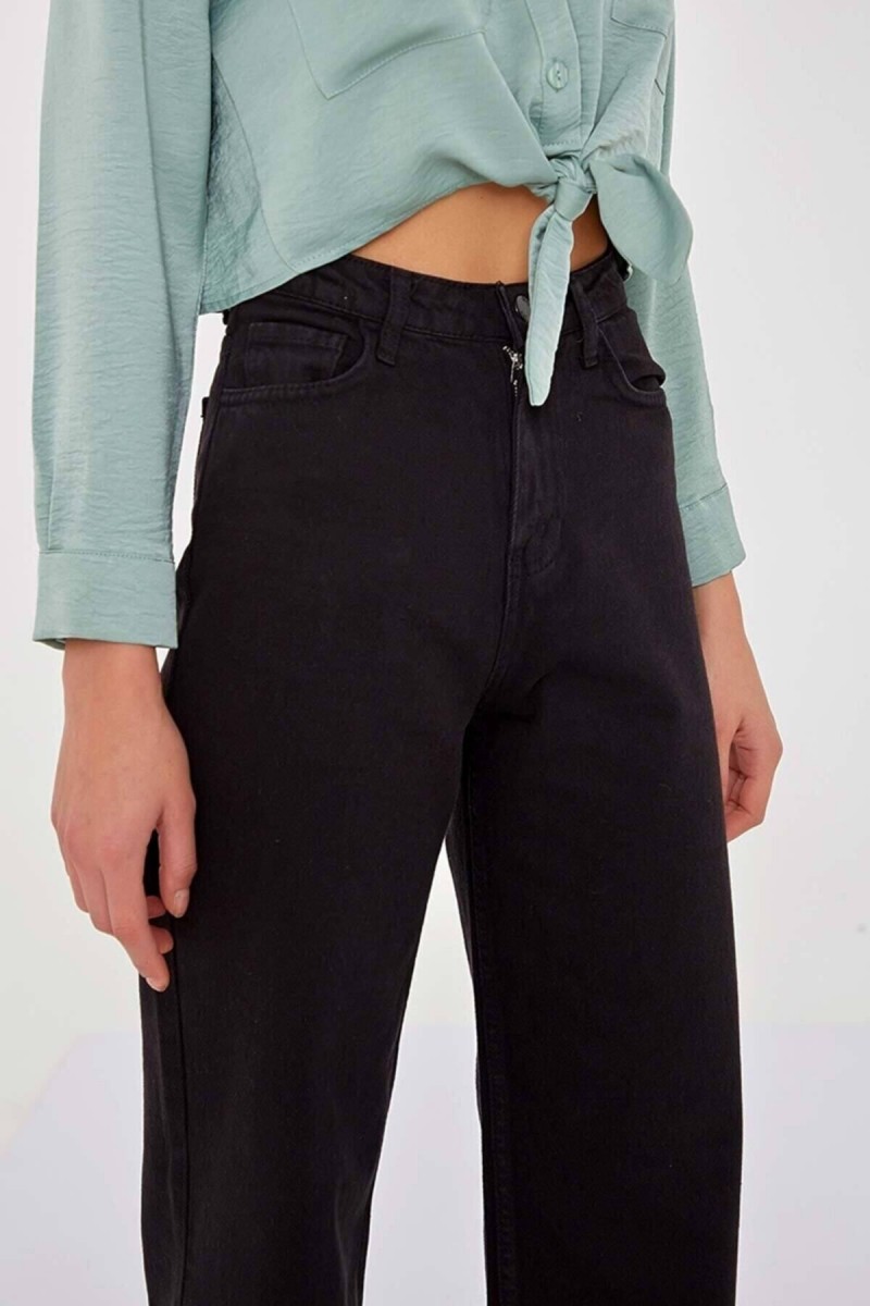 Solmayan Siyah Likralı Süper Yüksek Bel Salaş Jeans Palazzo Pantolon. (SÜPER YÜKSEK.) Wide Leg.