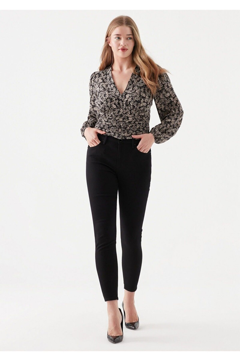 Kadın Siyah Yüksel Bel Bilek Boy Dar Paça Skinny Likralı Kot