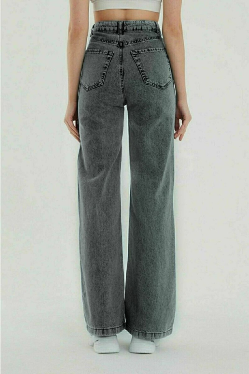 Julyana Kül Gri Füme Power Likralı Süper Yüksek Bel Salaş Jeans Palazzo Pantolon