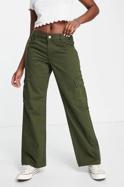 Lunas Haki Kargo Salaş Arka Cepsiz Likralı Süper Yüksek Bel Jean Pantolon