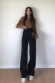 Ciara 90's Siyah Power Likralı Süper Yüksek Bel Salaş Jean Palazzo Pantolon Wide Leg.