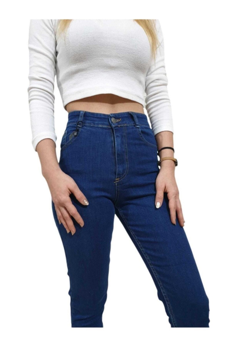 Kadın Mavi Skinny Mom Jeans Mavi Mom Dar Kalıp Kot Pantolon