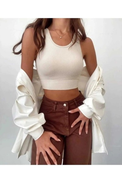 All Blue Salaş Likralı Kadın Kahverengi Süper Yüksek Bel Salaş Paça Denim Kot Palazzo Pantolon