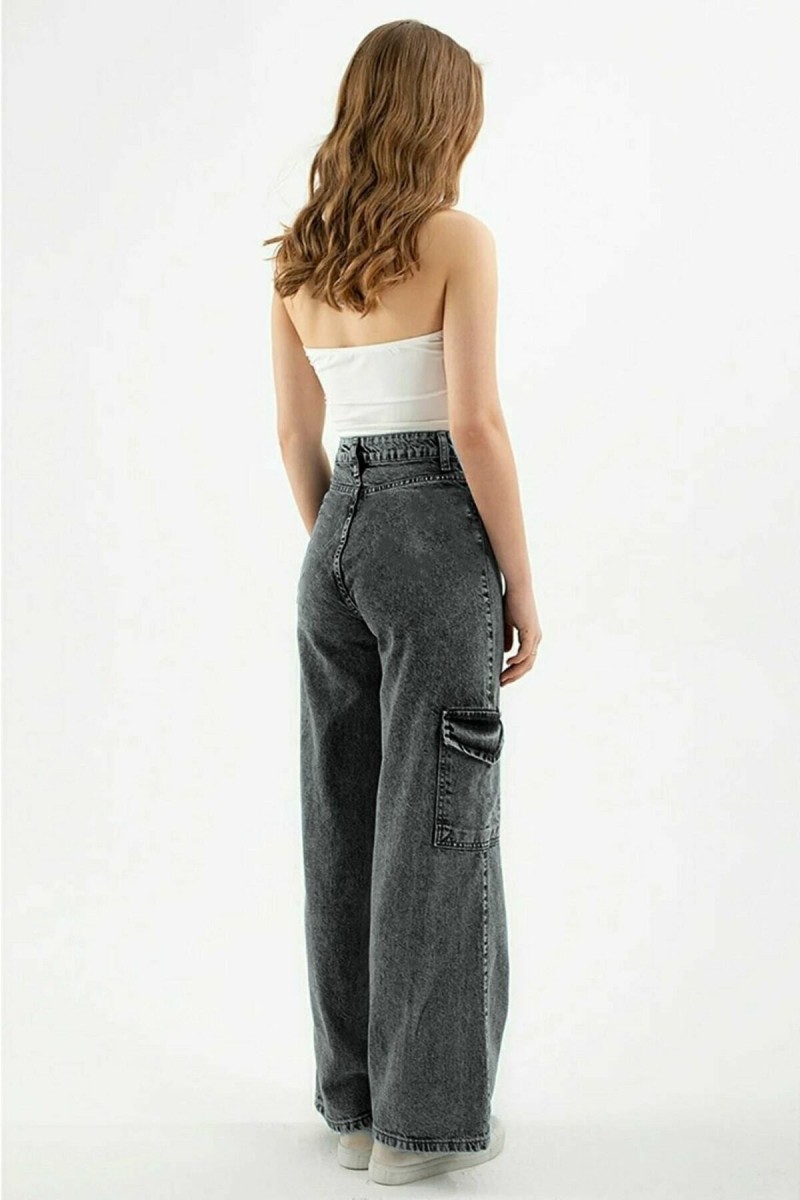 Füme Kar Kargo Salaş Arka Cepsiz Likralı Süper Yüksek Bel Jean Pantolon