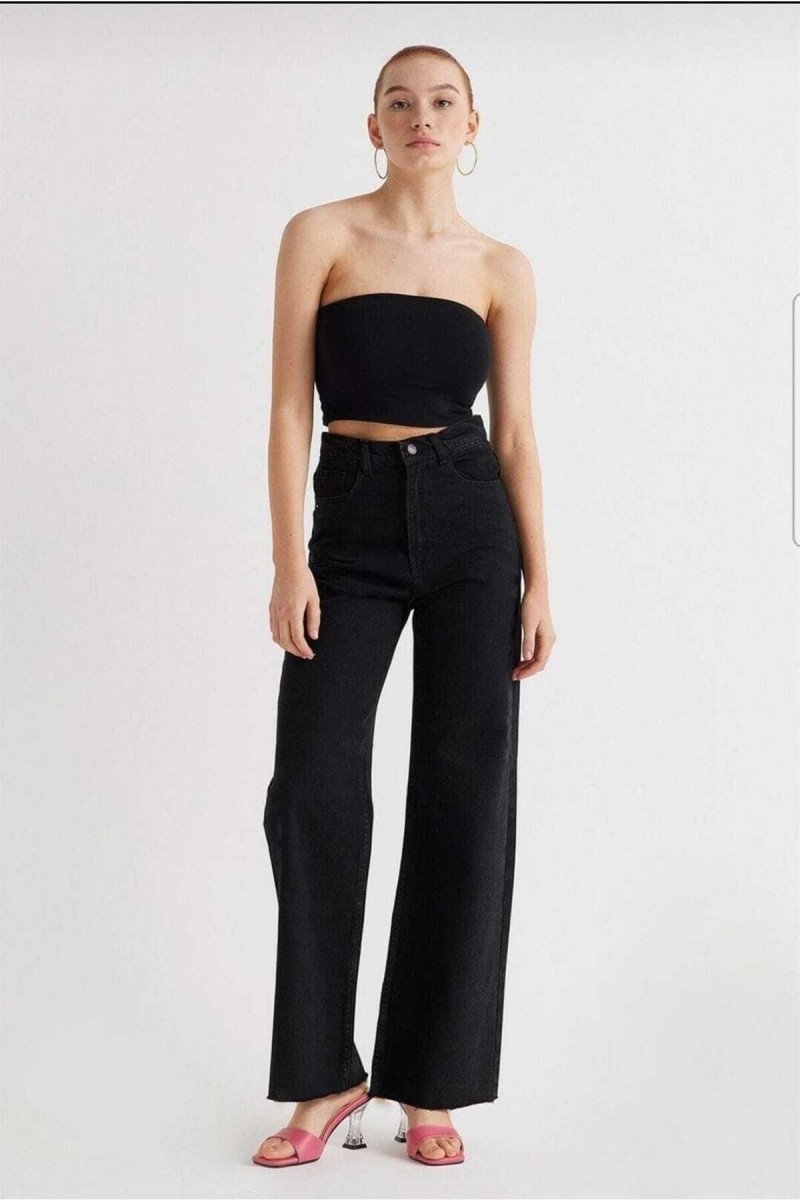 Allow Extra Yüksek A.c.a.i.p S.o.l.m.a.z Siyah Salaş Jeans Palazzo Pantolon (süper Yüksek Solmayan)