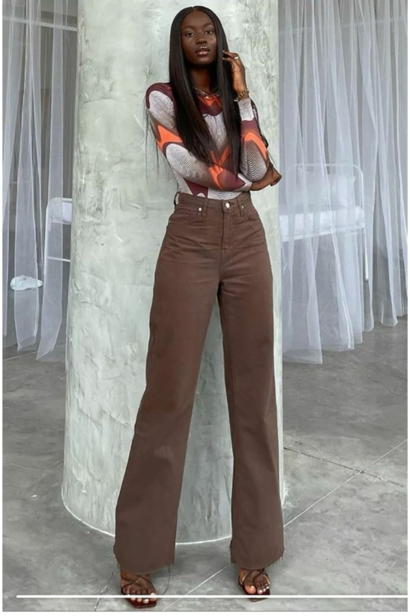 Calista 90's Kahverengi Extra Yüksek Bel Palazzo Salaş Jean Pantolon