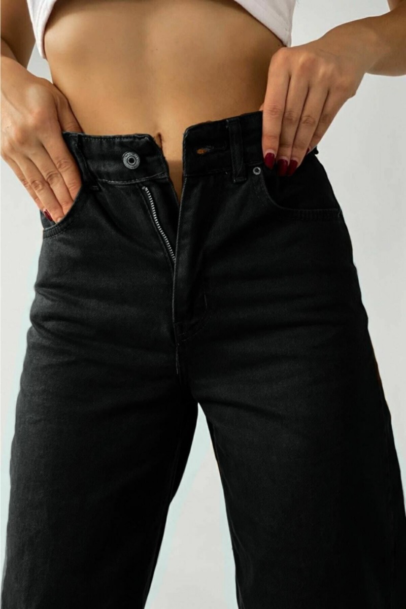 Simsiyah 90's Likralı Süper Yüksek Bel Salaş Jeans Palazzo Pantolon. (SÜPER YÜKSEK)