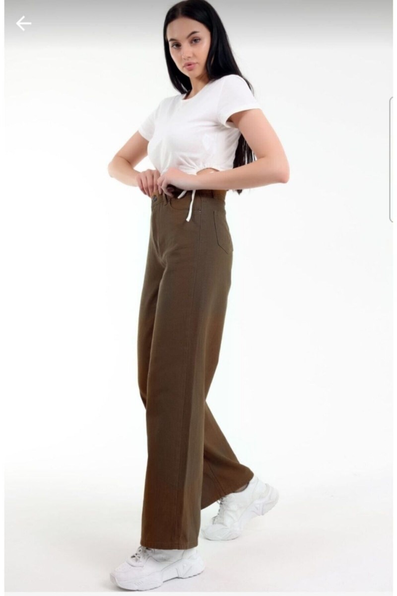 Kahverengi Likralı Süper Yüksek Bel Salaş Jeans Palazzo Pantolon. (SÜPER YÜKSEK) Wide Leg