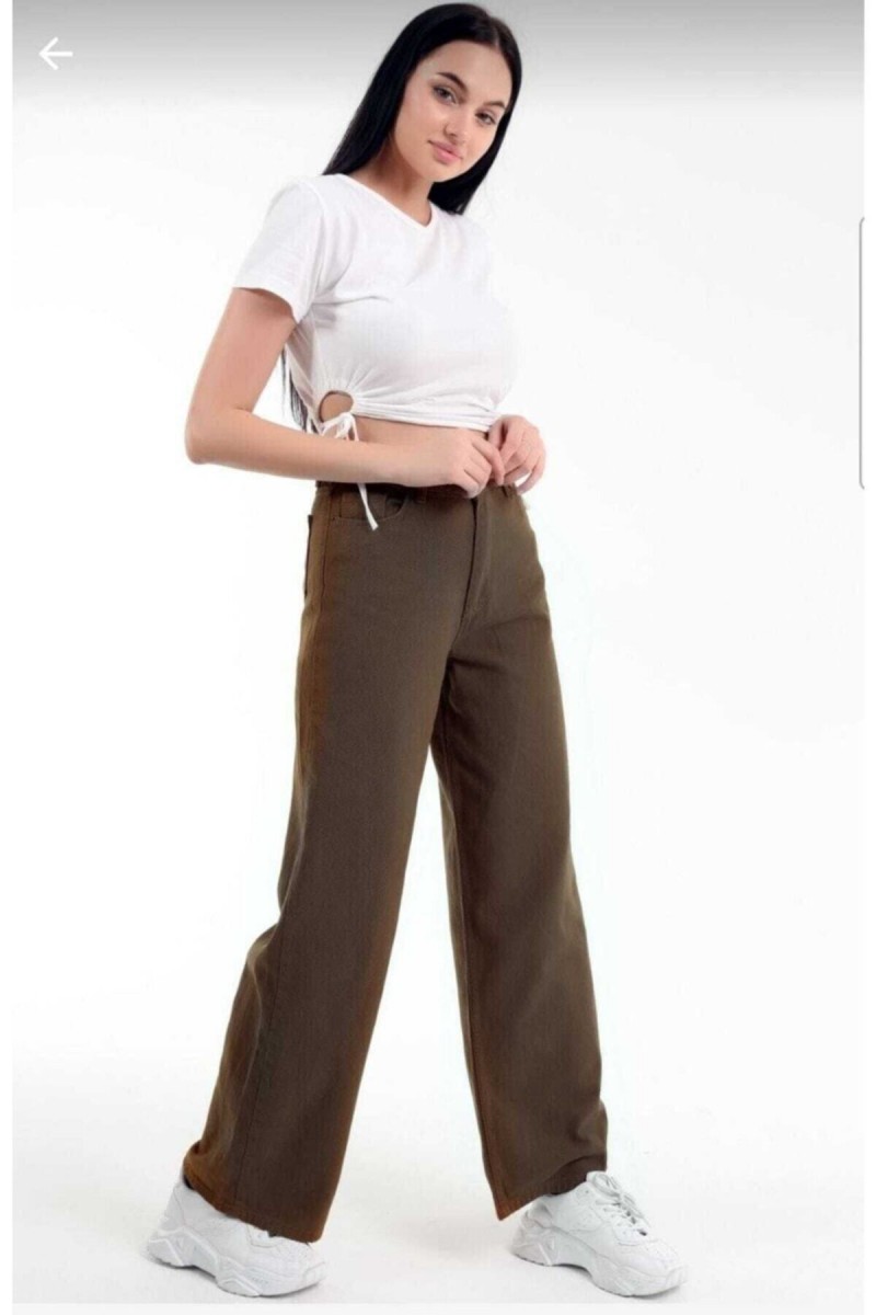 Kahverengi Likralı Süper Yüksek Bel Salaş Jeans Palazzo Pantolon. (SÜPER YÜKSEK) Wide Leg