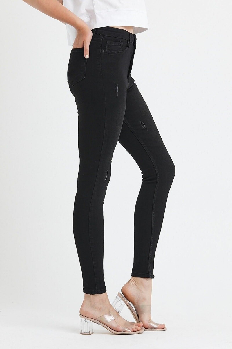 Montpellier Kadın Siyah Tırnaklı Yüksel Bel Bilek Boy Dar Paça Skinny Likralı Kot Pantalon